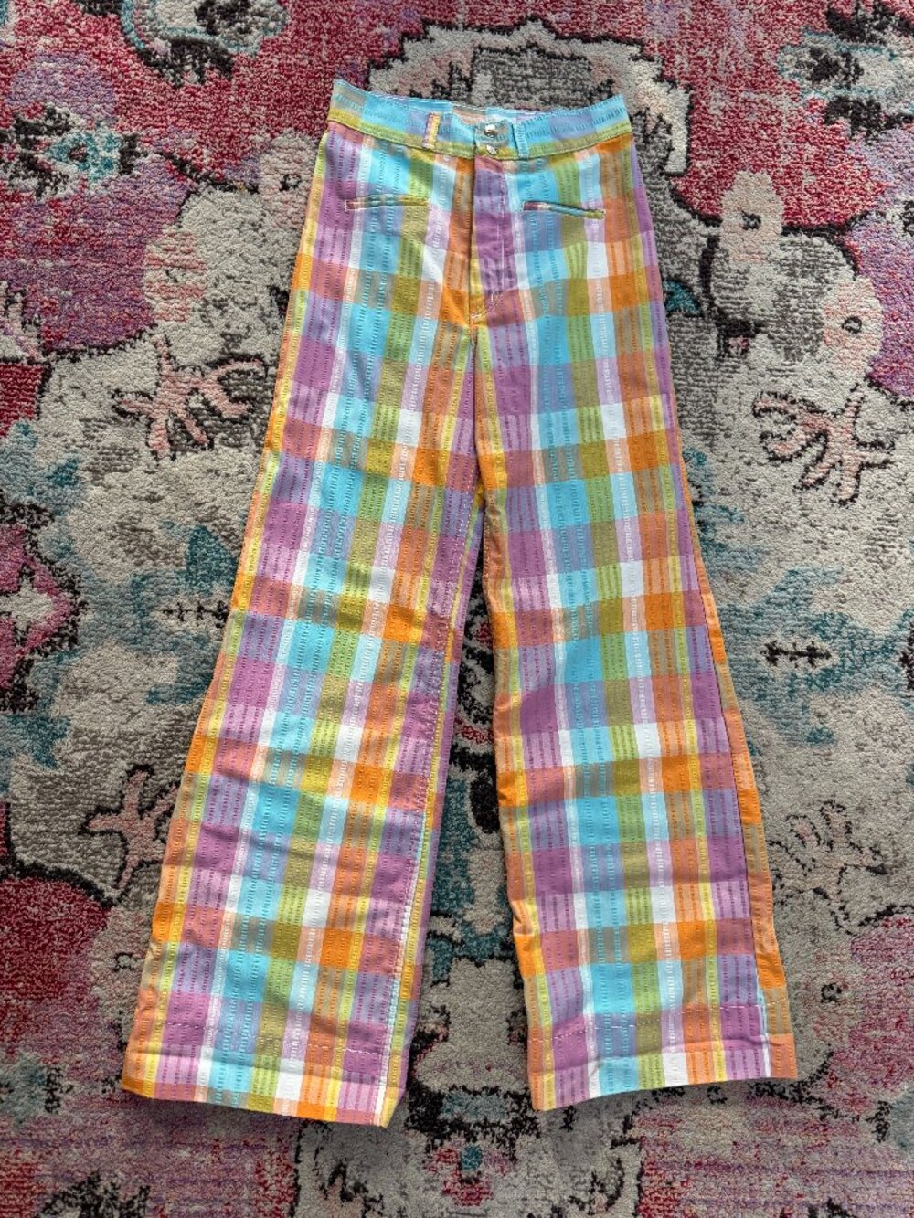 RARE Vintage 70s Maverick Plaid Bell Bottom Flare Wide Leg Pants Size 27